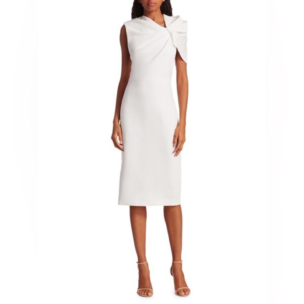 Alice + Olivia Kiro Ruffle-Shoulder Midi Sheath Dress